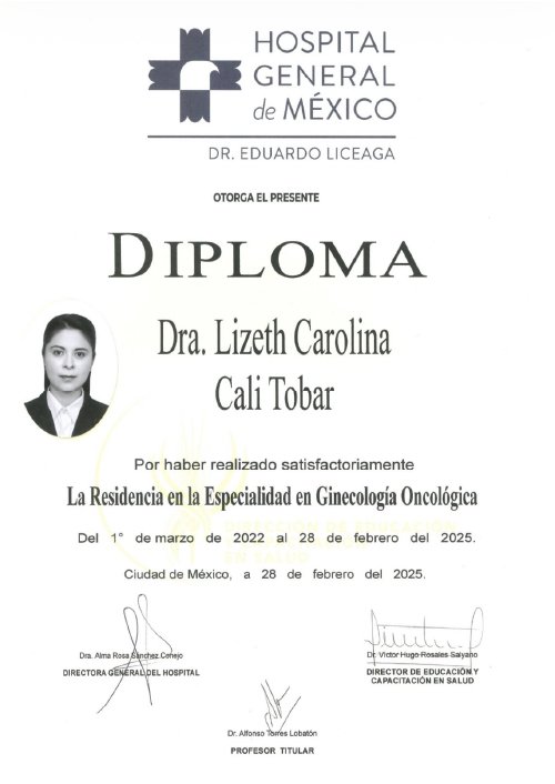 Certificado Dra. Lizeth Cali